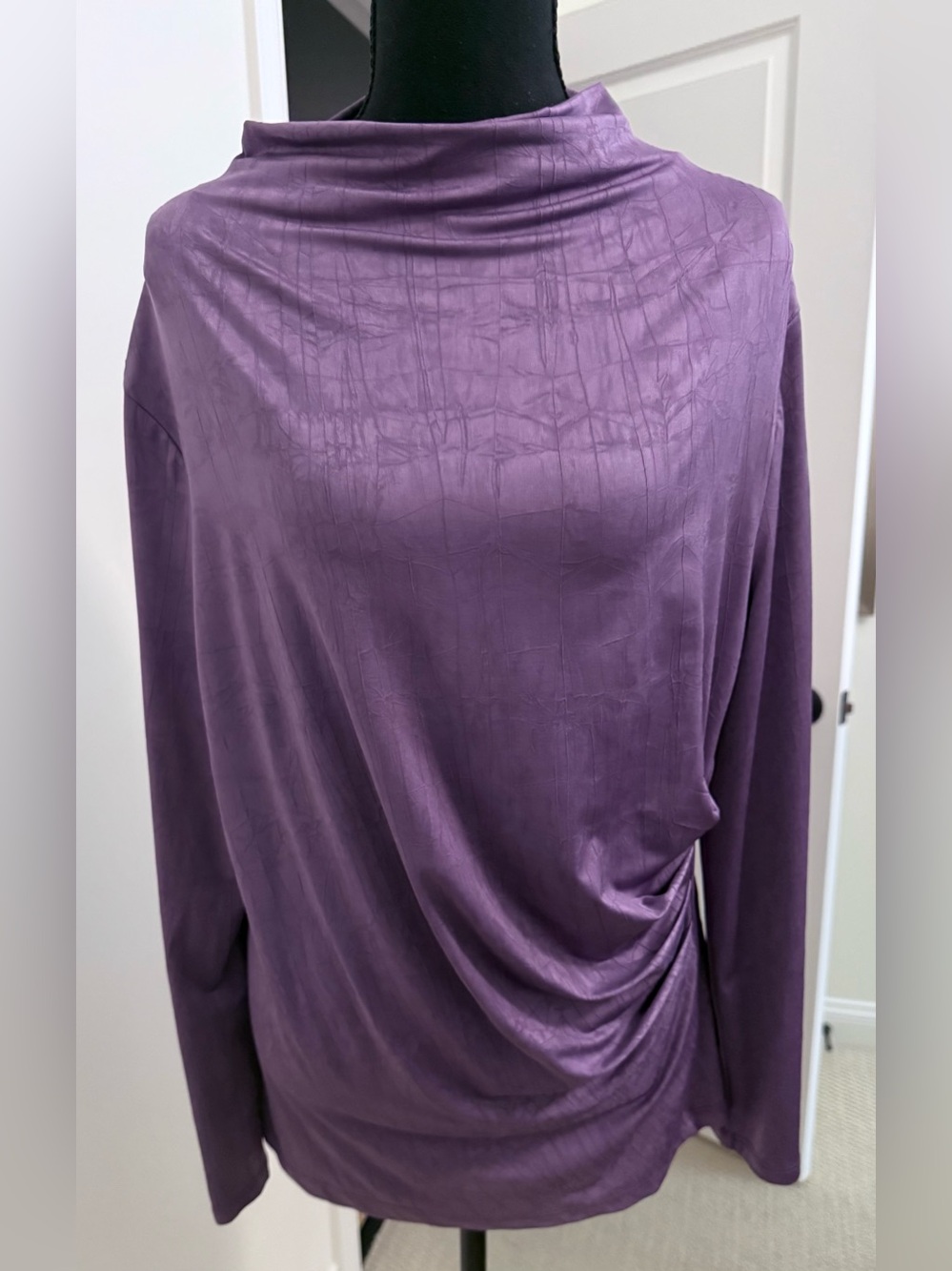 Clara Sun Woo Plum Long-Sleeve Draped Front Top